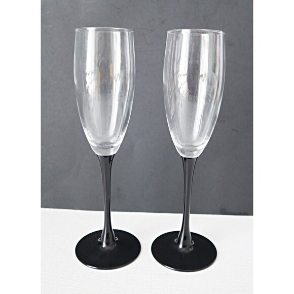 4 Vintage LUMINARC Black Stemmed Champagne Flutes France - Picture 2 of 5